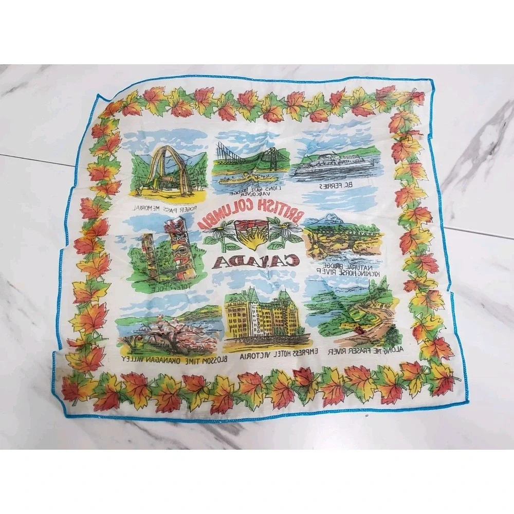 Vintage BRITISH COLUMBIA Linen HANDKERCHIEF - Souvenir CANADA - Beautiful colors